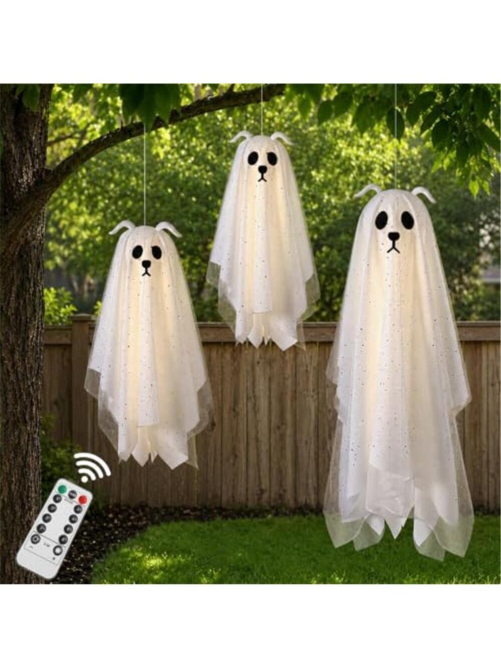 Halloween Decorations Outdoor, 3 Pack Lighted Dog Ghost Hanging Decor